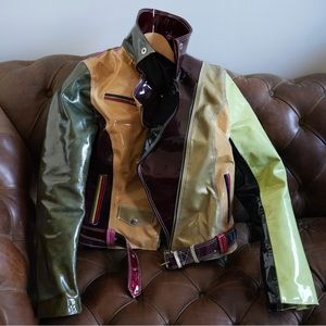 Custom made, one of a kind vinyl multicolor motorcycle biker jacket. XS/SM